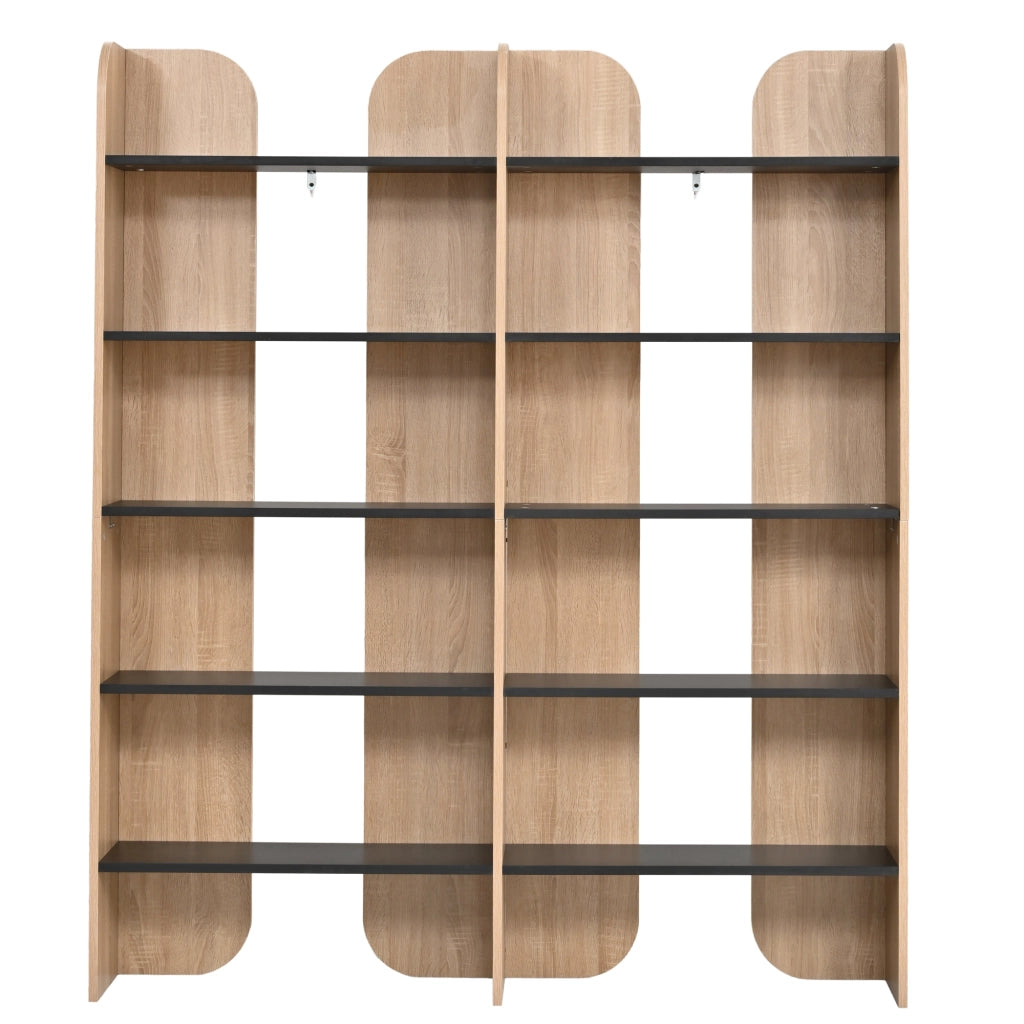 Libreria aperta a 5 ripiani alta 160 cm in truciolare naturale e nera
