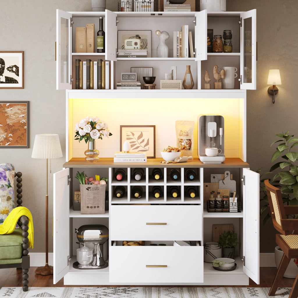 CREDENZA 120x36,3x180 cm con LED e prese USB, MDF bianco/nero