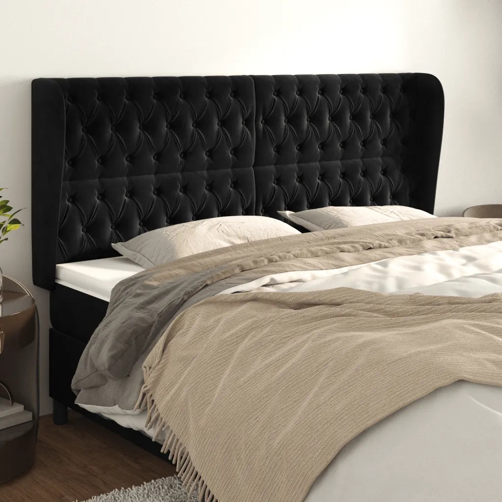 Testiera | Testata ad Orecchio Nera 203x23x118/128 cm in Velluto
