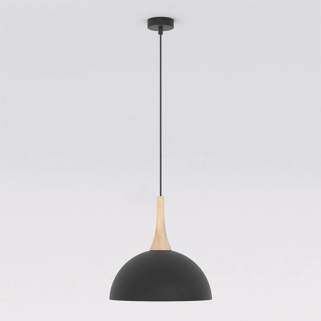 Lampada a sospensione Nautica in acciaio nero opaco e legno