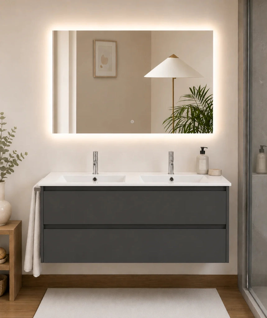 Mobile bagno con lavabo ORIGENBATH IBIZA senza specchio 120x45 cm doppio lavabo grafite