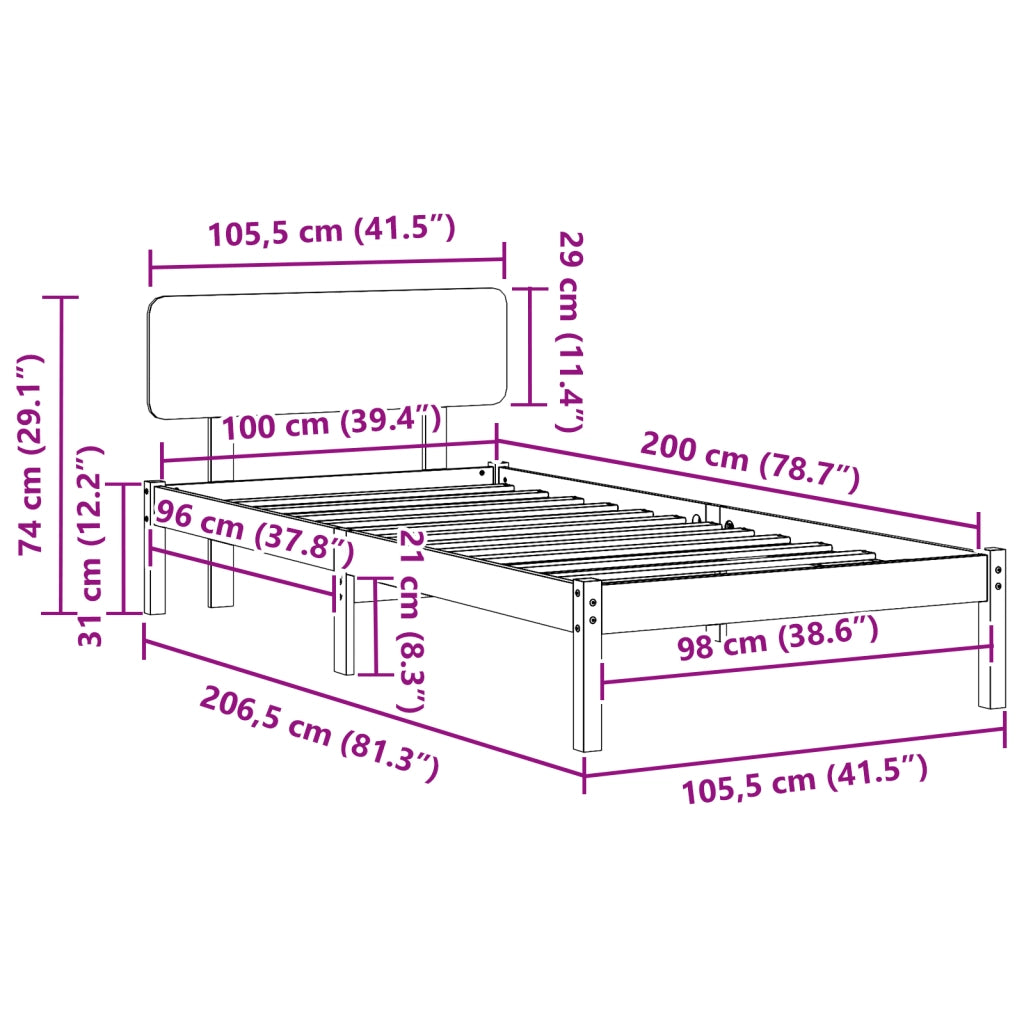Struttura letto con testiera Cerato marrone 100x200 cm Legno massello di pino