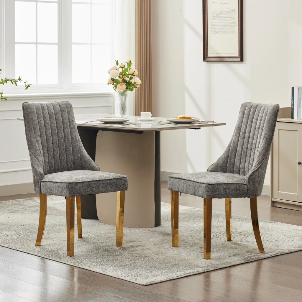Sedie da Pranzo Imbottite in Velluto ¨C Xylo ¨C Set 2 Pezzi, Grigio, Gambe in Metallo Dorato