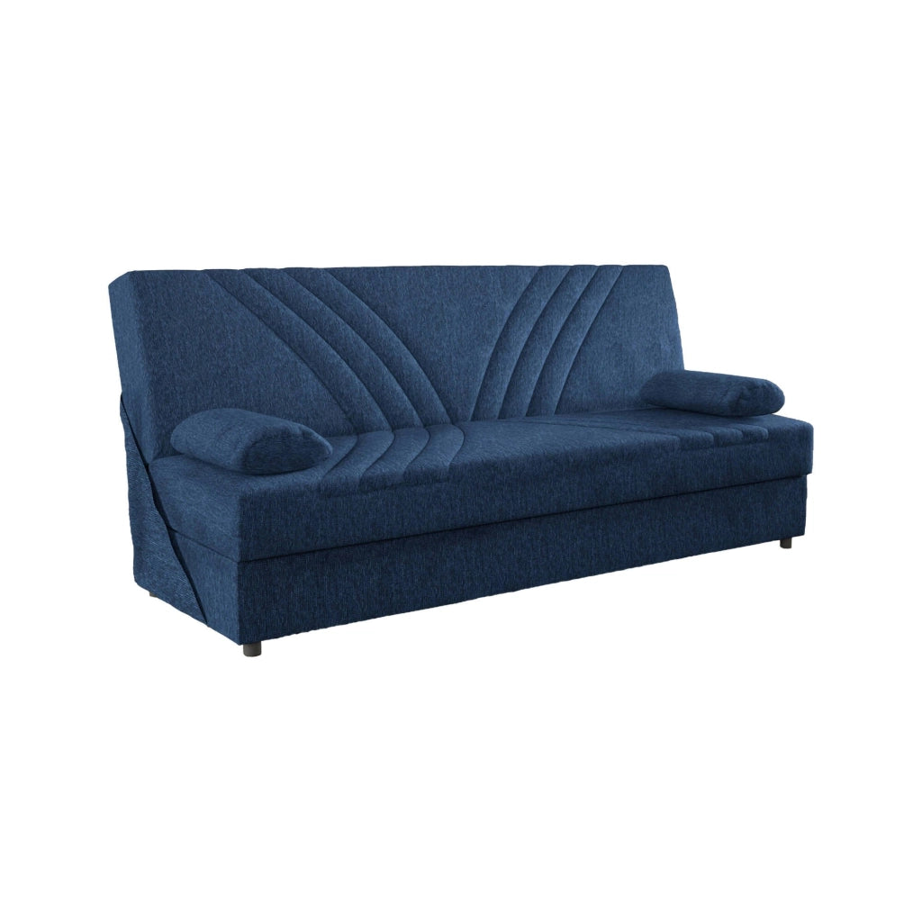 Divano letto Apicella, Divano letto contenitore a 3 posti con 2 cuscini inclusi, Sofà\  da soggiorno in tessuto imbottito con apertura click-clack, Cm 181x81h88, Blu