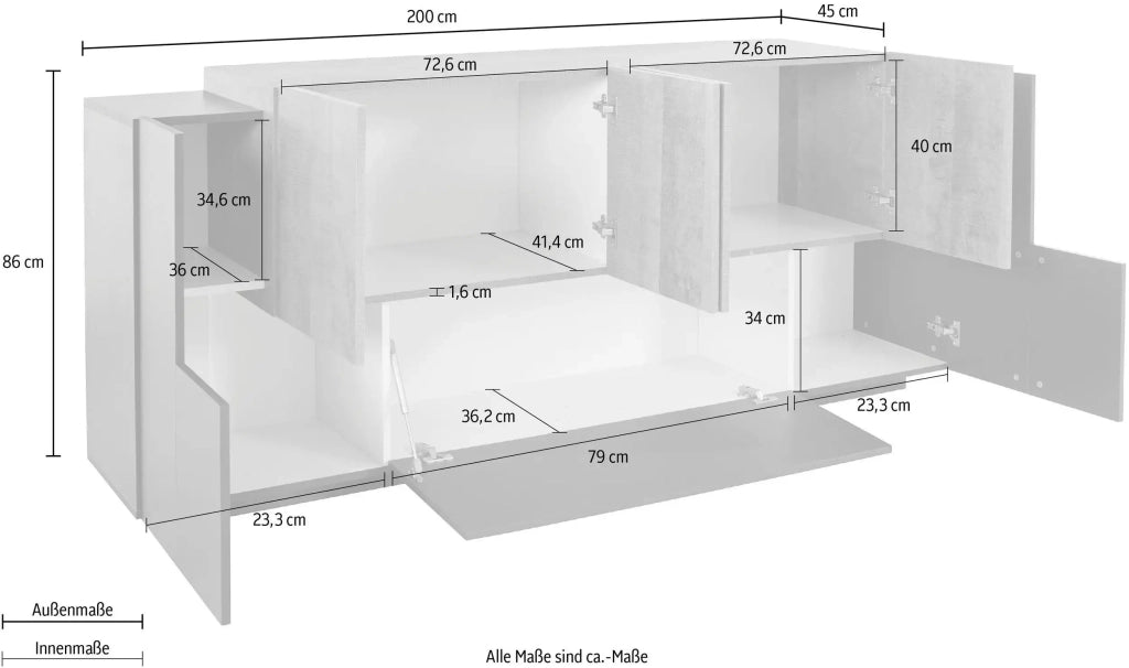 Mobile NEW CORO L 220 x H 86 x P 45 cm grigio