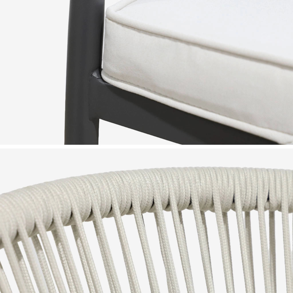 Set 4 sedie da giardino impilabili in acciaio e corde, beige
