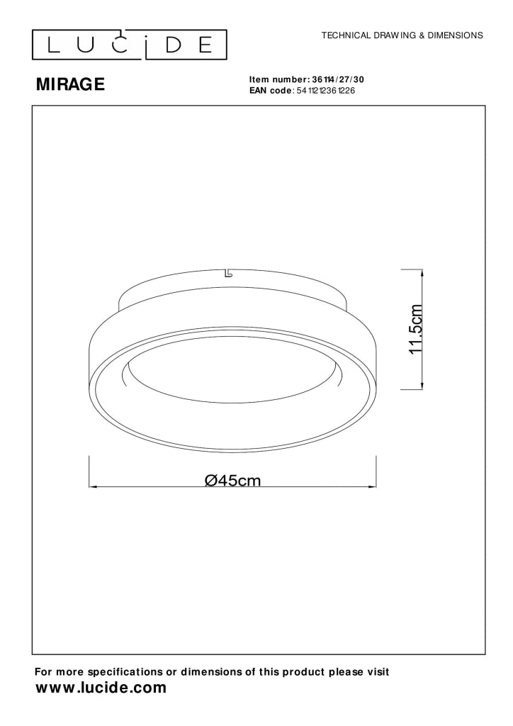 Plafoniera LED Lucide Mirage tonda 45cm nera 33W 2700K