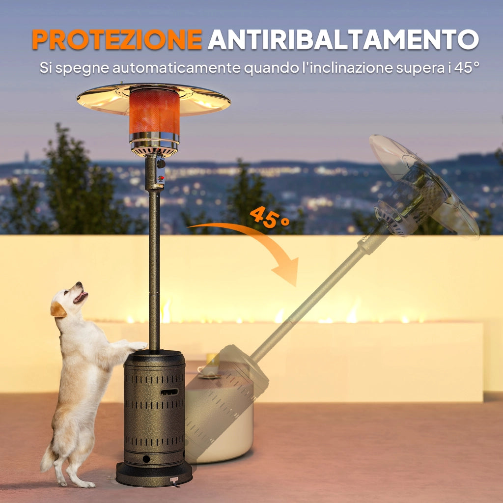 Stufa a Fungo a Gas Propano 82x82x223 cm Accensione Piezoelettrica e Spegnimento Automatico Marrone Scuro
