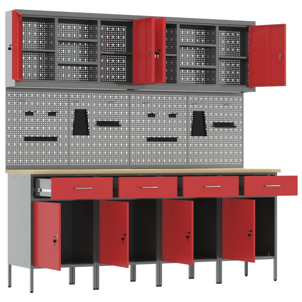 Mobile da lavoro 10 pcs Rosso Legno ingegnerizzato e acciaio 3321485