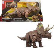 Jurassic World La Rinascita Predatori Giganti, dinosauro giocattolo Eotriceratopo, grandi dimensioni, 2 attacchi furiosi