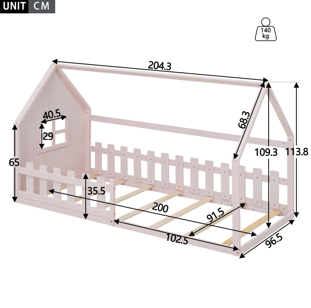 Letto per bambini a casetta rosa 90x200 cm in pino e MDF
