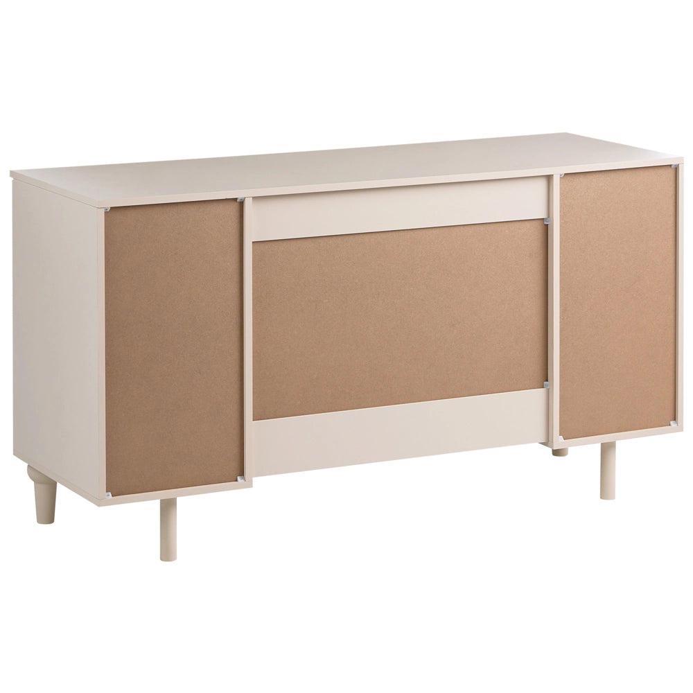 Scrivania da casa in MDF marrone chiaro 140 x 50 cm, ripiani aperti, capienza di contenimento, 2 ante, design scandinavo