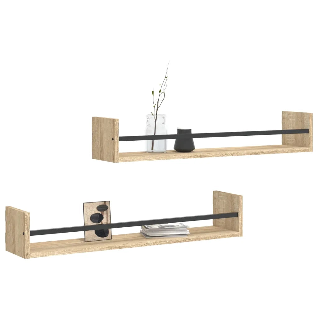 Mensole a Parete con Aste 2pz Rovere Sonoma 80x16x14 cm 835440