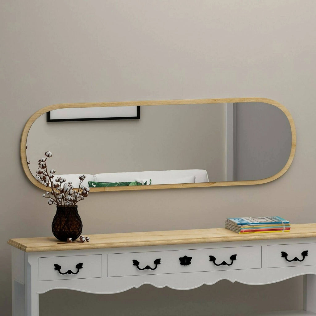 Specchio Korban, Specchiera, Articolo d'arredo a muro, Decorazione con specchio, 40x2h120 cm, Rovere