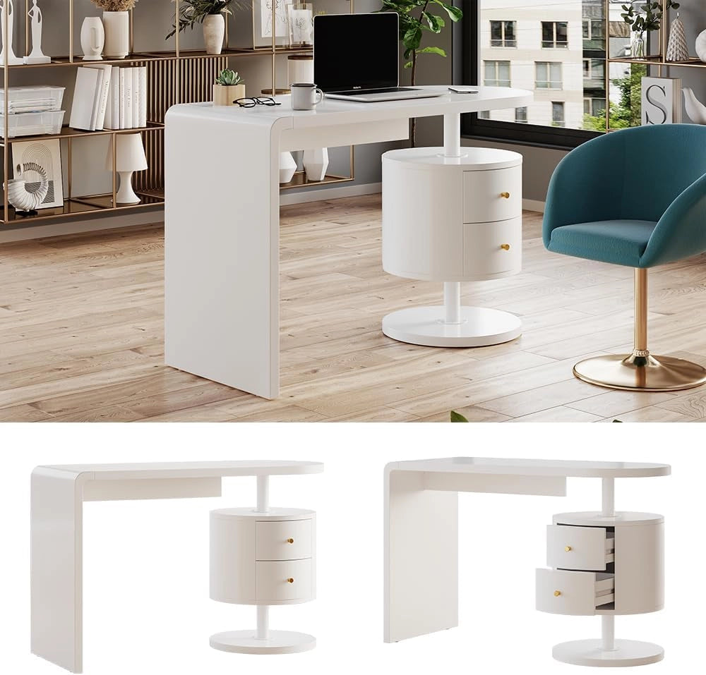 Scrivania Lara, Bianco lucido, 120 x 50 cm con 2 cassetti, adatto per postazioni di lavoro al computer e applicazioni home office