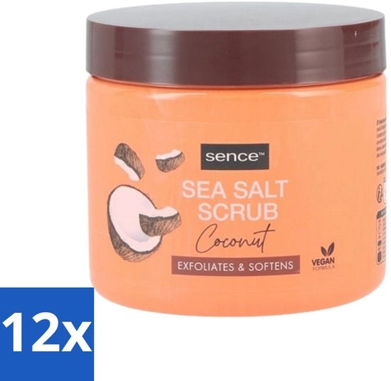 12 x Scrub per il Corpo con Cocco - 500 g - Scrub per il Corpo con Cocco - Trattamento della Pelle - Esfoliazione - Sale Marino