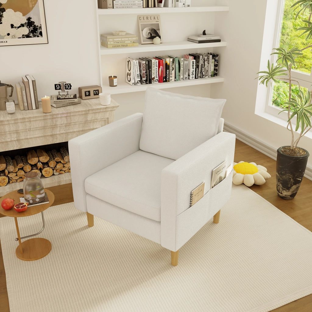 Poltrona relax con tasche laterali e cuscino; per lettura e soggiorno; in ciniglia beige