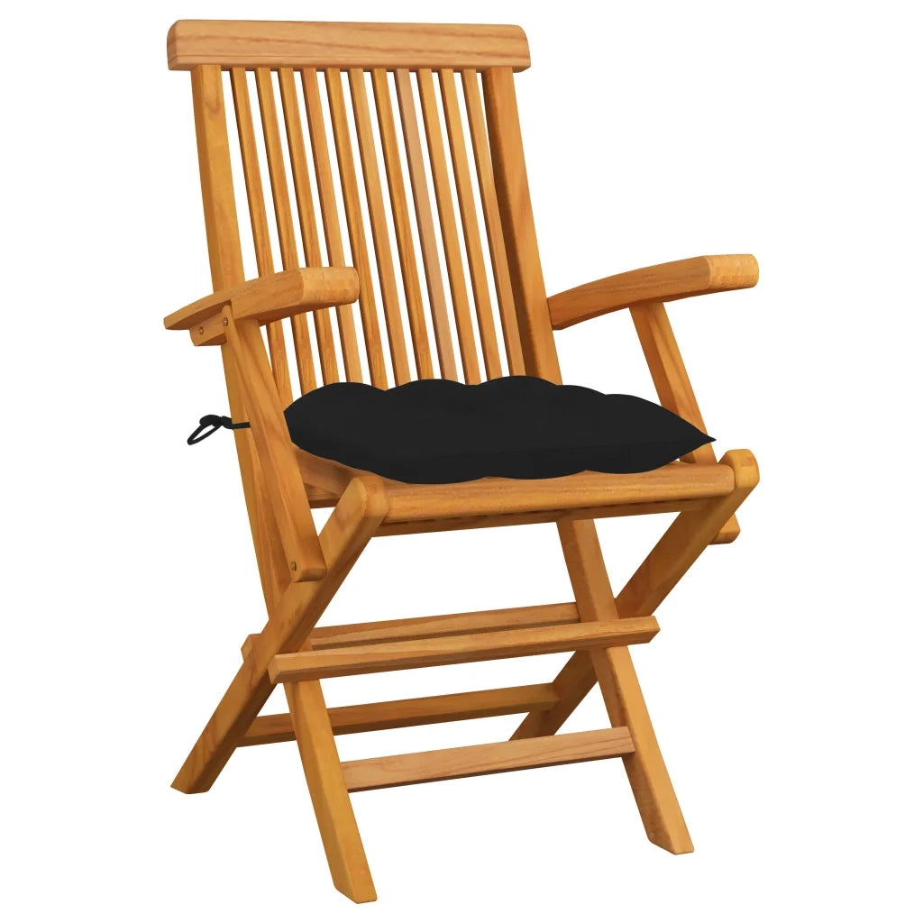 Sedie da Giardino con Cuscini Neri 3 pz in Massello di Teak cod mxl 43903