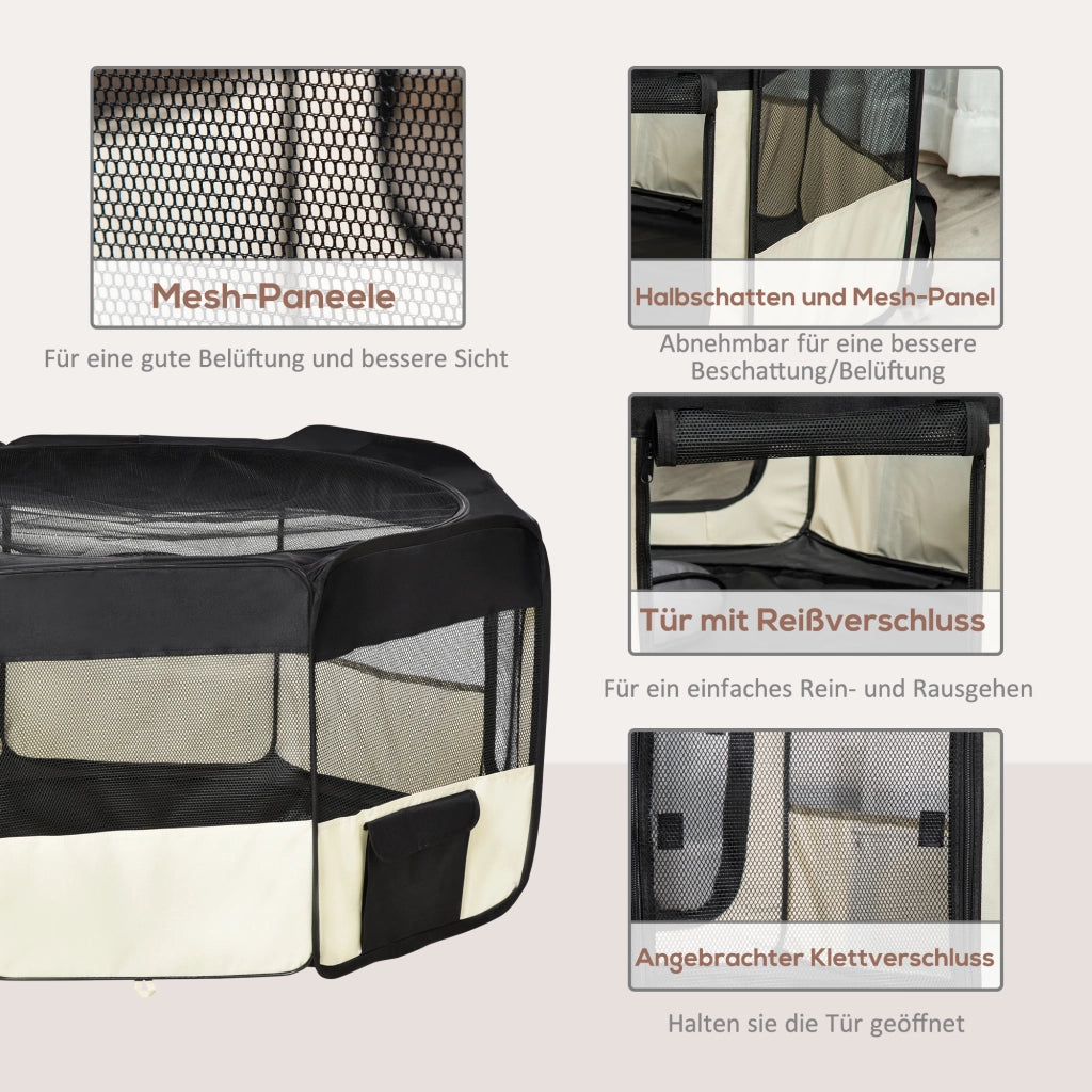 Recinto per cani pieghevole con rete ¨C zephmum ¨C Nero e crema 120x58 cm