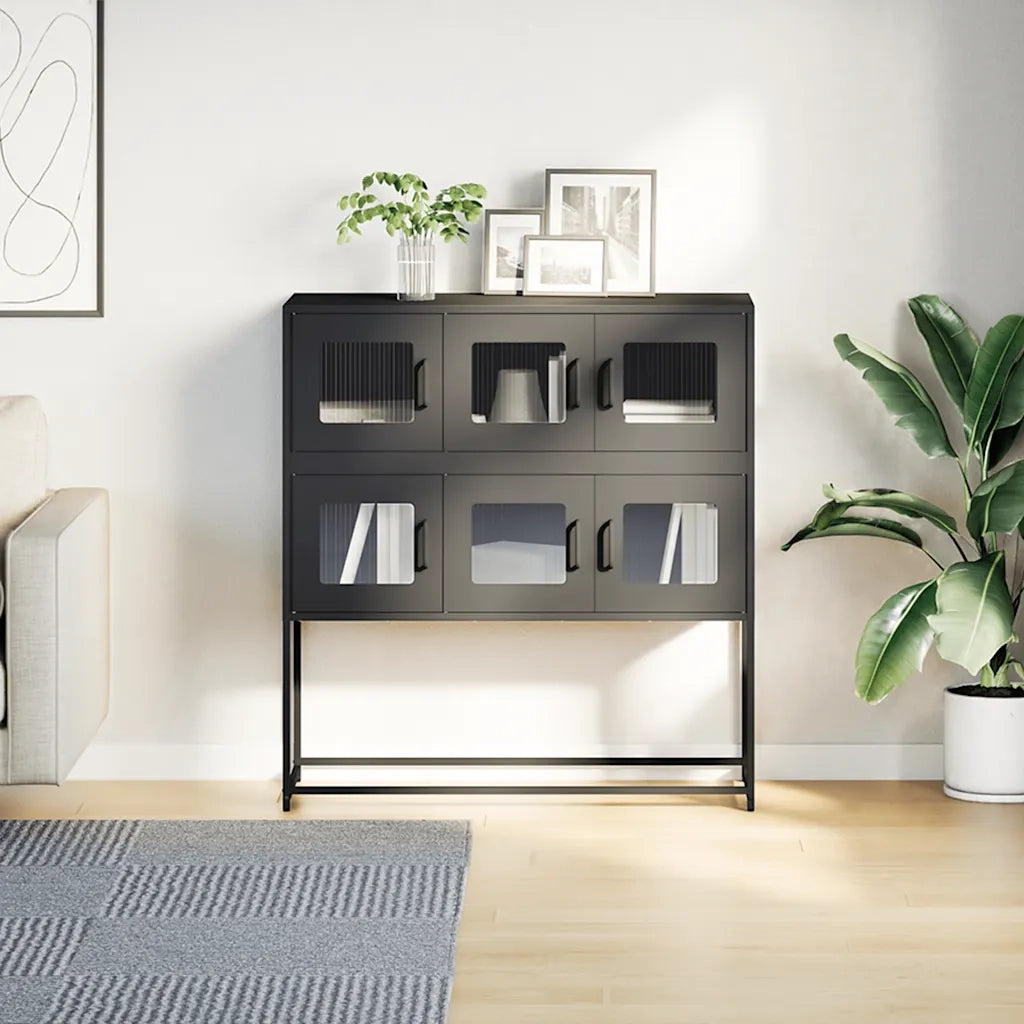 Credenza Nera 100,5x39x107 cm in Acciaio Laminato a Freddo 853422