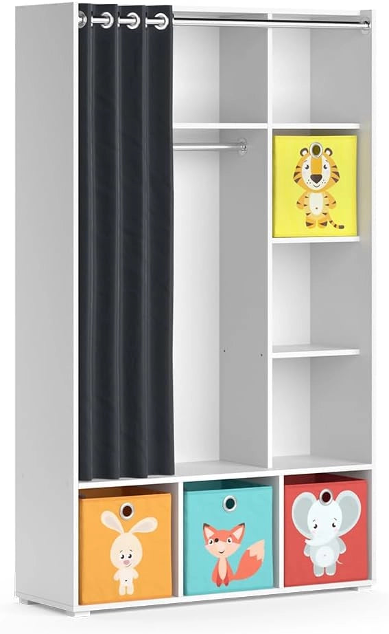 Guardaroba per bambini Luigi, Bianco, 105.8 x 178.1 cm Con scatole pieghevoli (colorate), combinabile con altri mobili della serie Luigi