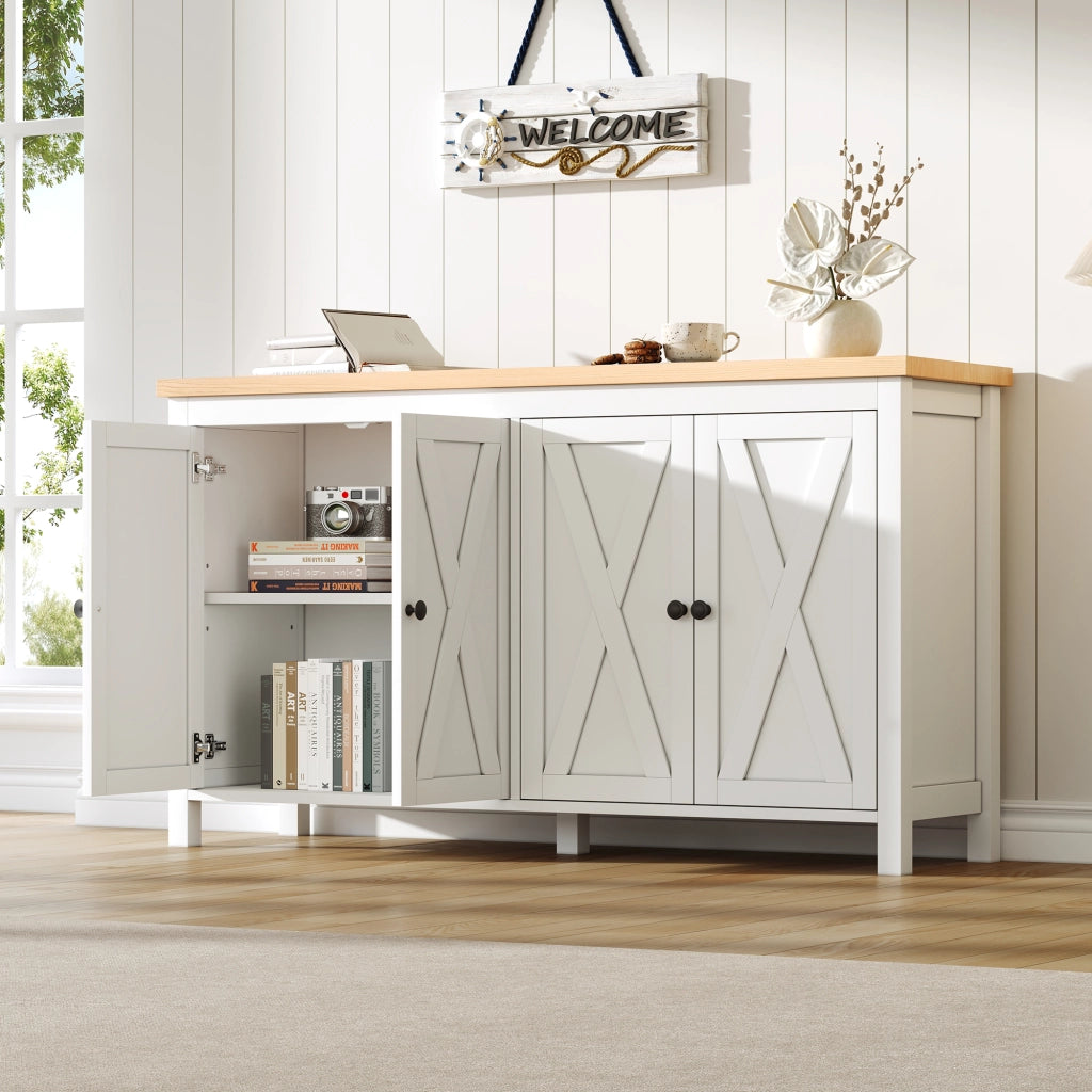 Credenza con 4 ante e 2 ripiani regolabili per soggiorno in MDF 140×40×78 cm bianco