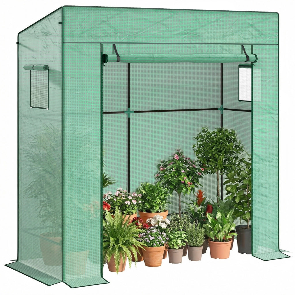 Serra da Giardino con 2 Finestre e Ingresso Avvolgibile ¨C zephmum ¨C Verde, PE e Acciaio, 196x77x197 cm