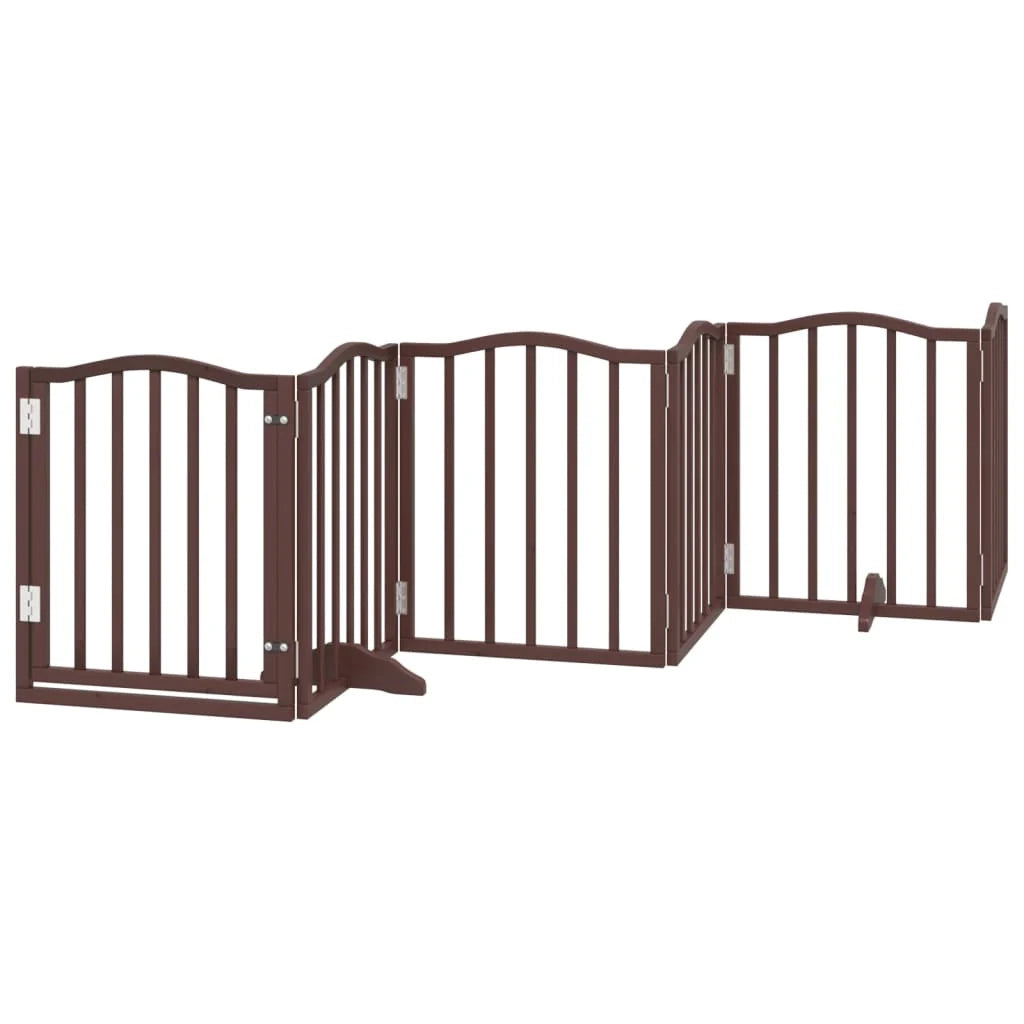 Cancelletto di sicurezza per cani con 6 pannelli in legno di pioppo marrone 02_0023319