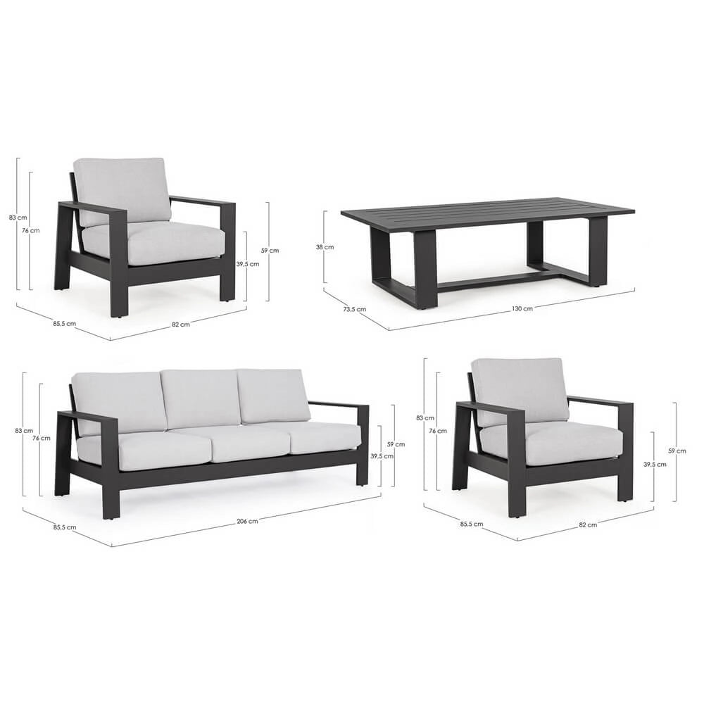 Set salotto 4 posti da esterno con cuscini in alluminio effetto legno - BALTIC