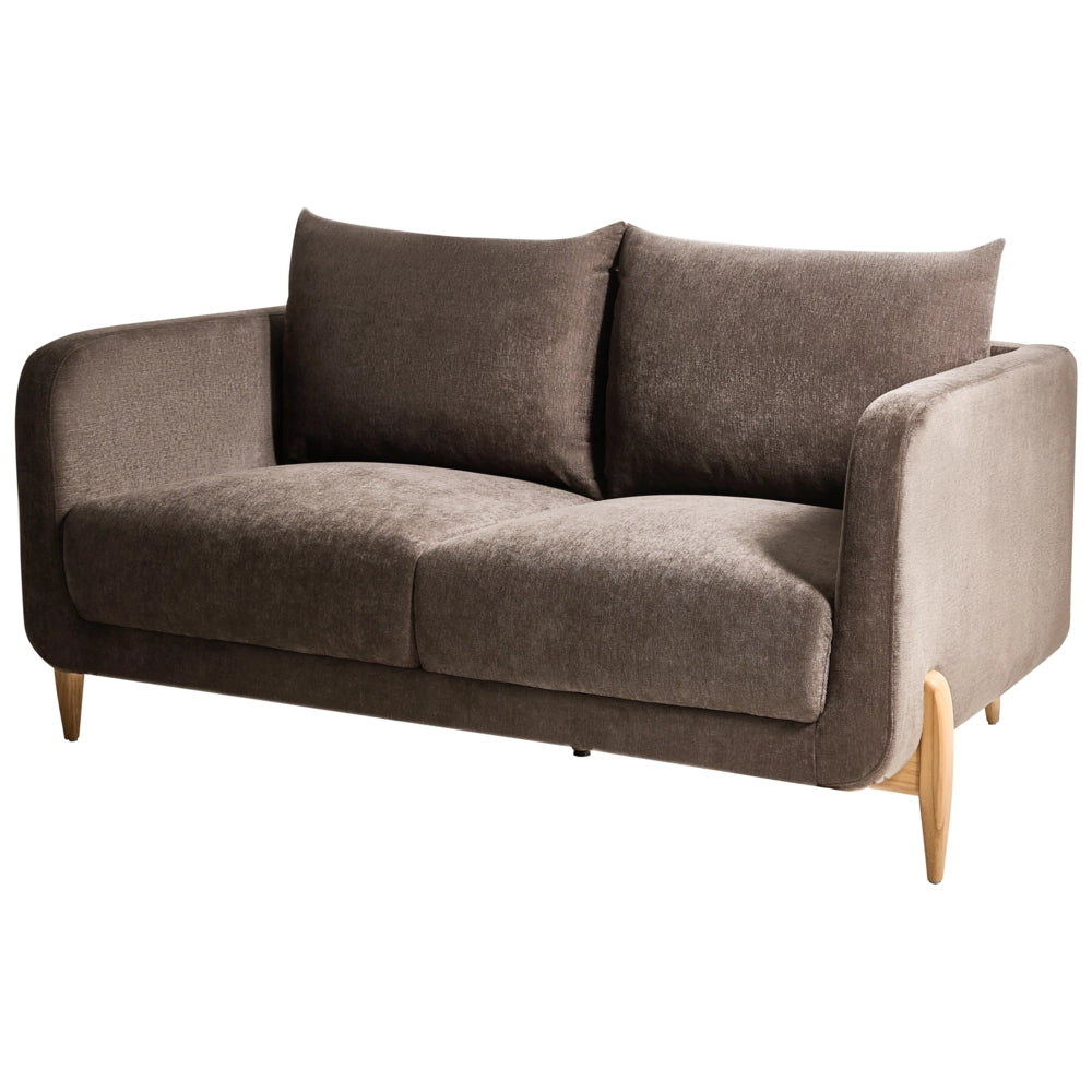 Divano a 2 posti Rivestimento in ciniglia marrone scuro Gambe in legno con braccioli Angolo lettura soggiorno Stile scandinavo moderno