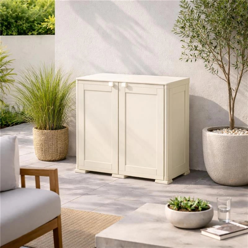 ARMADIO DA ESTERNO COPERTO 2 RIPIANI PANNA 79X43X85,5 CM  – MOBILE COMPATTO SALVASPAZIO PER BALCONE E VERANDA