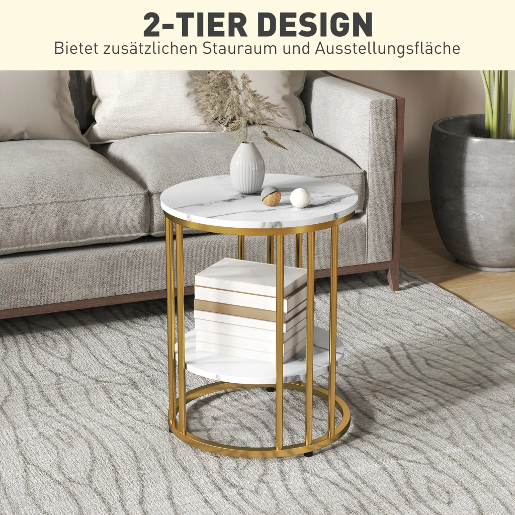 TAVOLINI da salotto Set da 2 pezzi Effetto marmo Bianco in legno e metallo