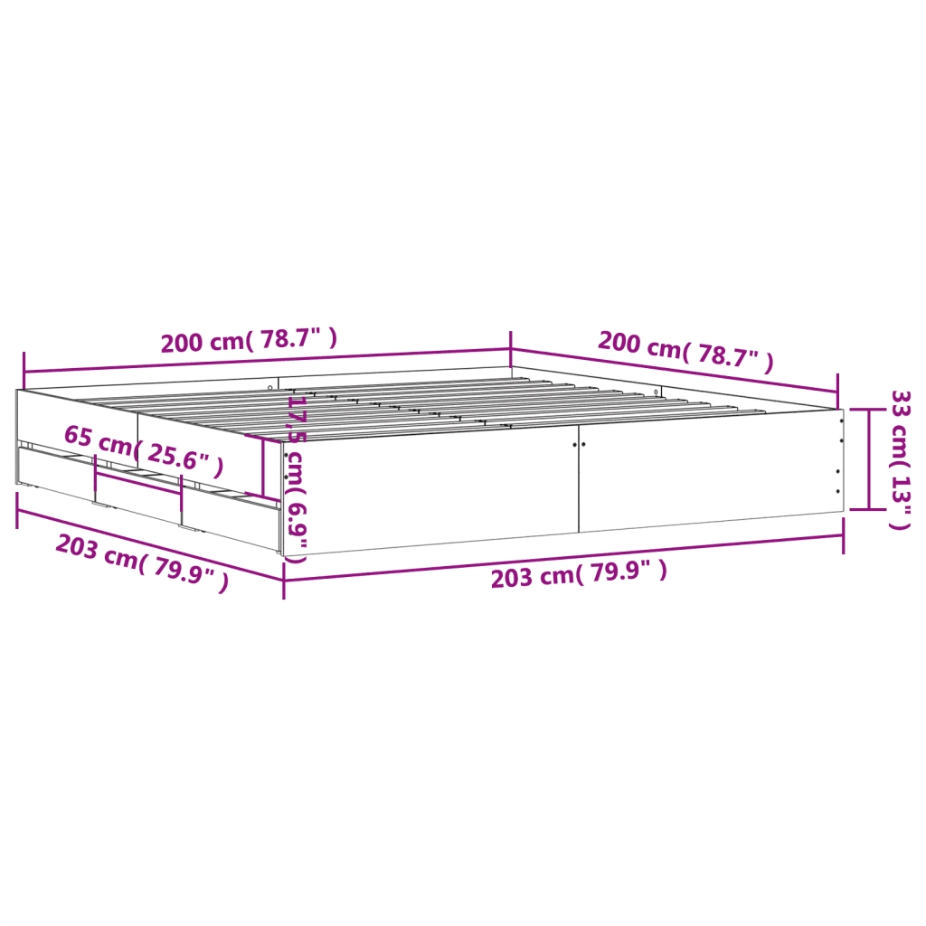 Giroletto con Cassetti Bianco 200x200 cm in Legno Multistrato 3207245