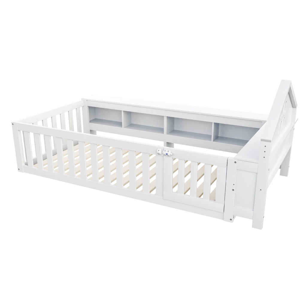Letto per bambini 90x200 cm con contenitore; tetto con finestra; bianco