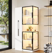 Vetrina alta 70x38x160 cm con ripiani estraibili; in MDF e vetro bianco