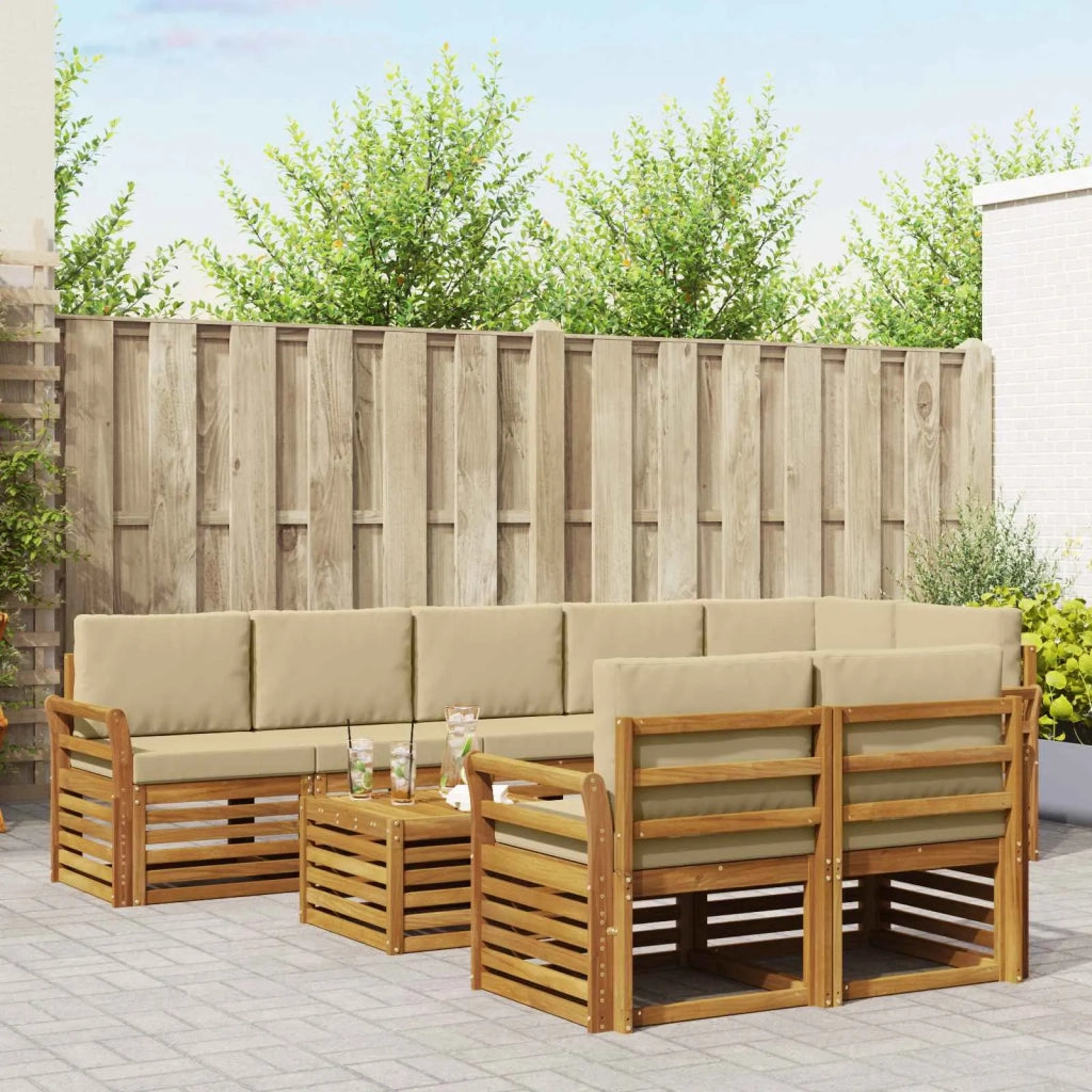 Set divani 9 pcs Naturale e Beige Legno di Acacia Massello 3375053