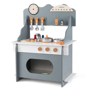 Cucina giocattolo legno bambini finzione orologio fornello porta spezie-Cucina rubinetto lavandino forno accessori completi bambini 3+anni Grigio