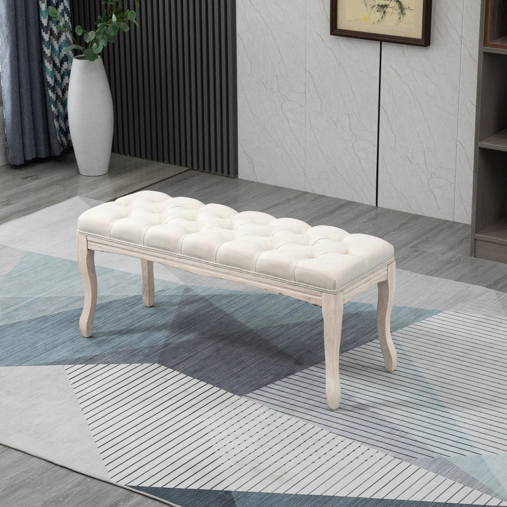 Panca imbottita vintage in beige, 110 x 40 x 48 cm, con struttura in legno di gomma e capacità di carico 180 kg