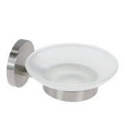 Trade Shop - Porta Sapone In Acciaio Satinato Con Piattino Vetro Satinato Accessori Da Bagno 87905 -