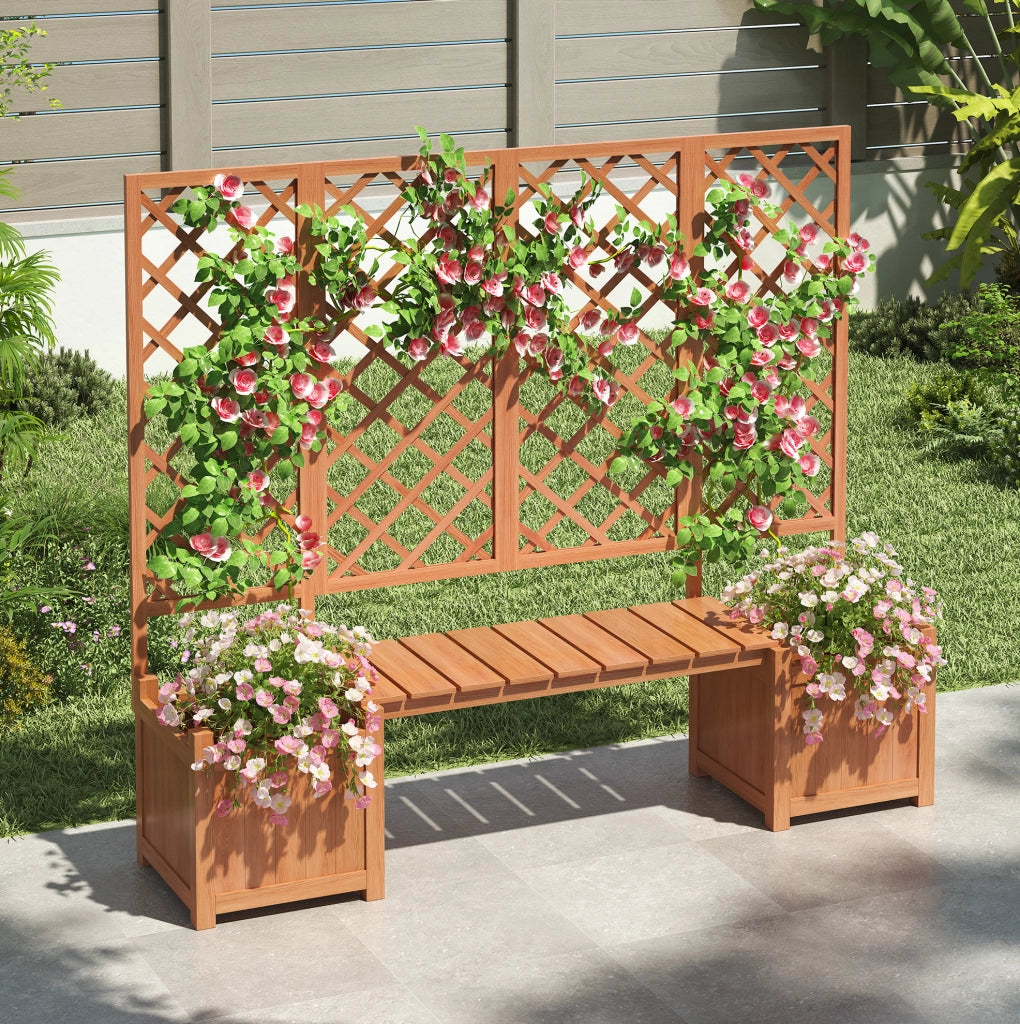 Fioriera con grigliato 169x145x42 cm con seduta; in legno marrone