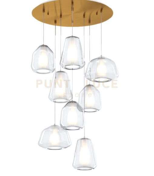 SOSPENSIONE OTTONE SAT. 8 LUCI TONDA VETRI 2X ALPHA + 3X BETA + 3X GAMMA TRASPARENTI 1176OS-S8 T ABG-TR