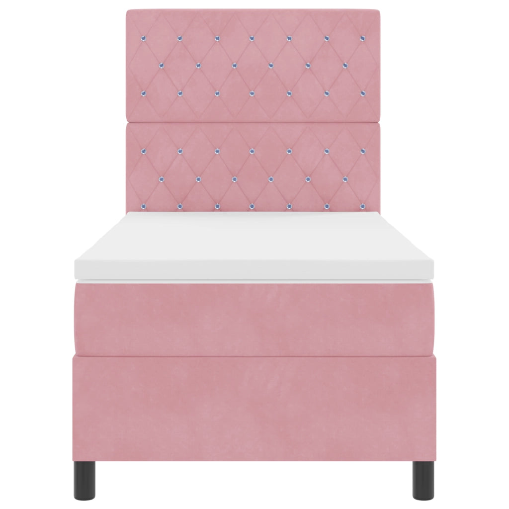 Letto Box Spring con Materasso Rosa Singolo in Velluto