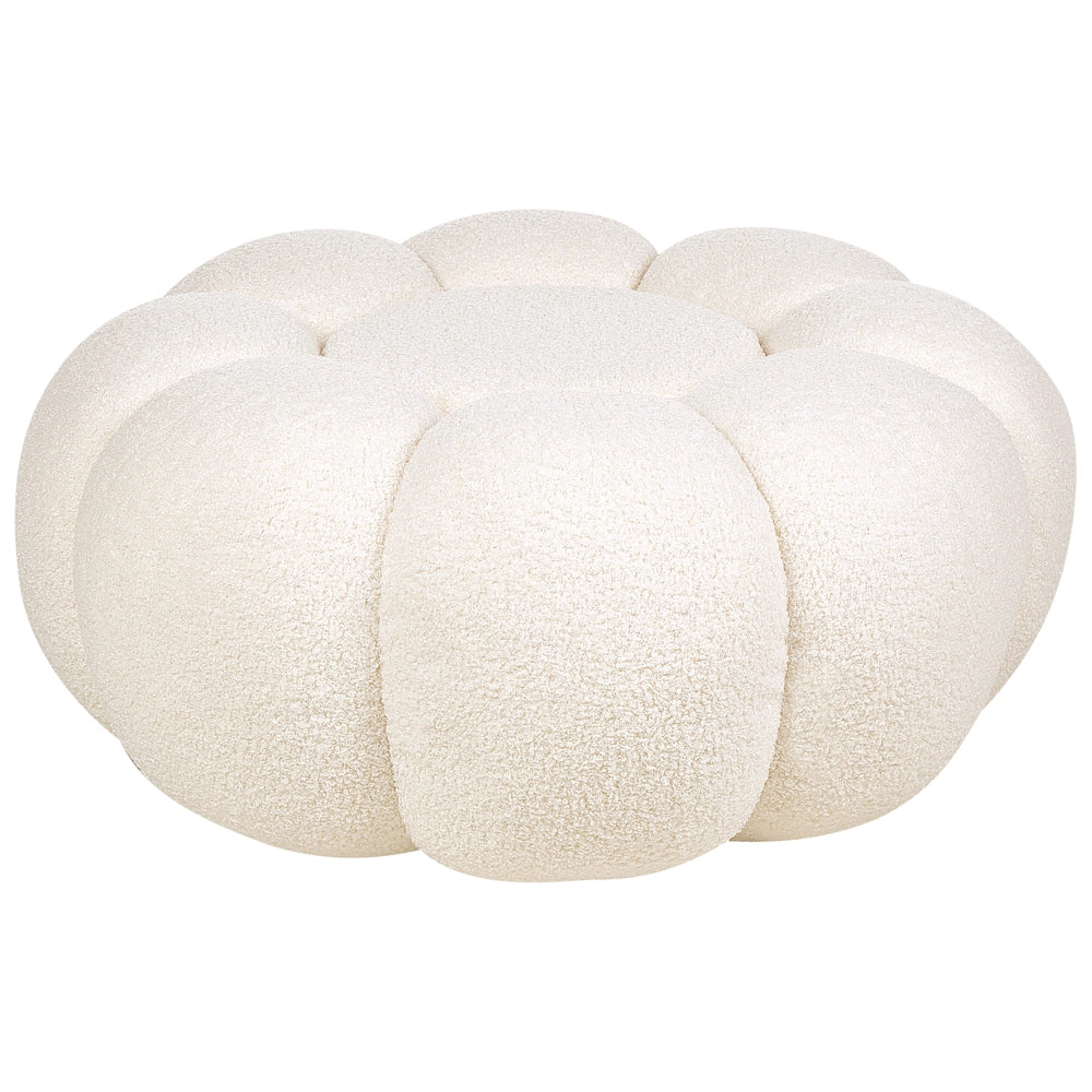 Pouf moderno rotondo in tessuto boucle bianco sporco moderno contemporaneo camera da letto soggiorno