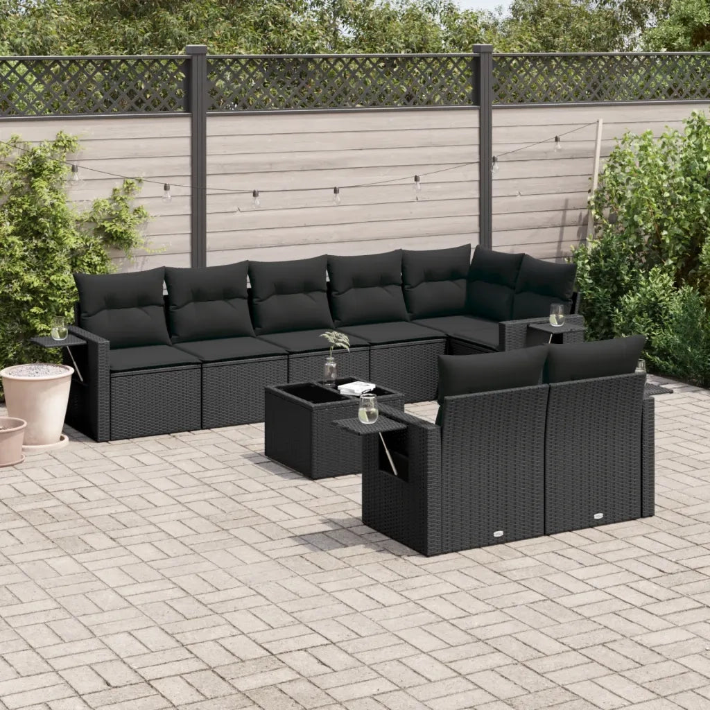 Set Divani da Giardino 9 pz con Cuscini Nero in Polyrattan 3252762