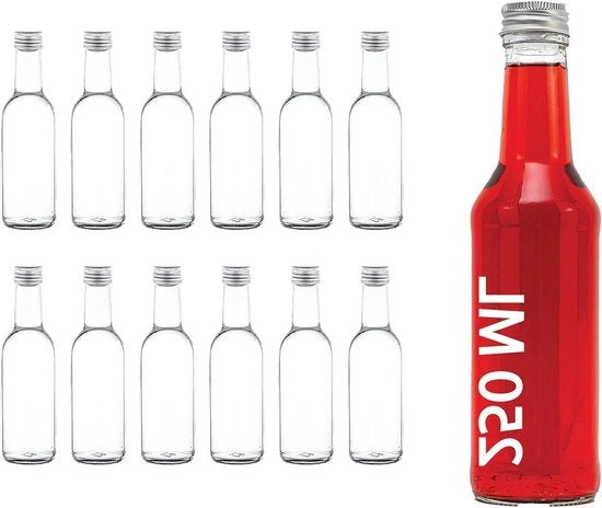 Set di 12 Flaconi in Vetro Riciclabili con Cappuccio a Viti per Kombucha Gin Olio - 250 ml