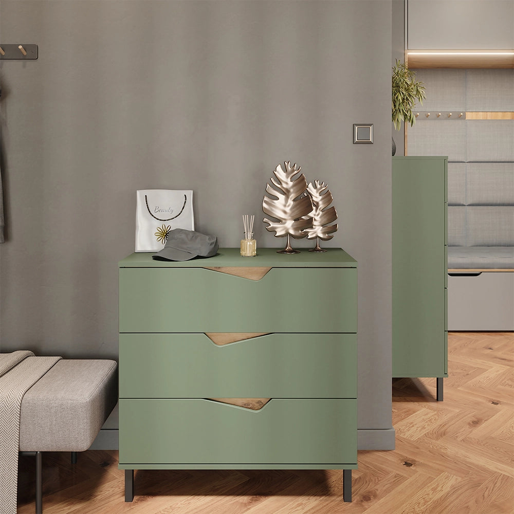 Vicco Cassettiera per camera da letto Verde/Artigianale 80 x 81.2 cm con 3 cassetti