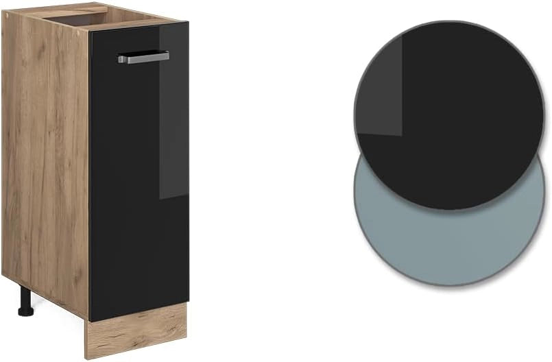 Armadio cucina dispensa alto R-Line, Nero lucido, 30 cm senza piano di lavoro, per la libera combinazione all'interno di sistemi cucina modulari