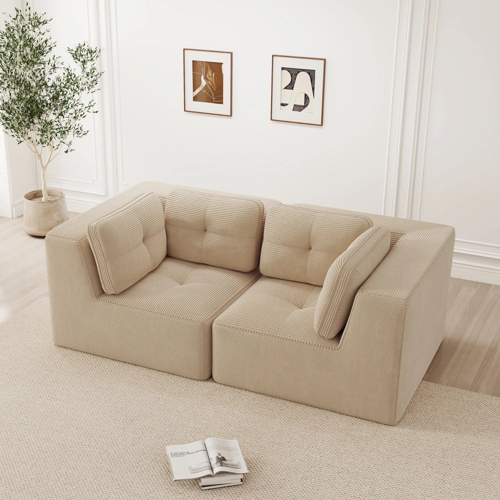 DIVANO ANGOLARE MODULARE IN CORDUROY BEIGE
