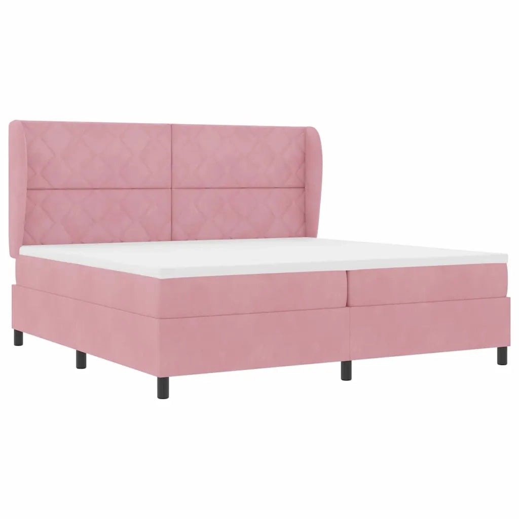Letto a molle con materasso Rosa 200 x 200 cm Velluto 3341005