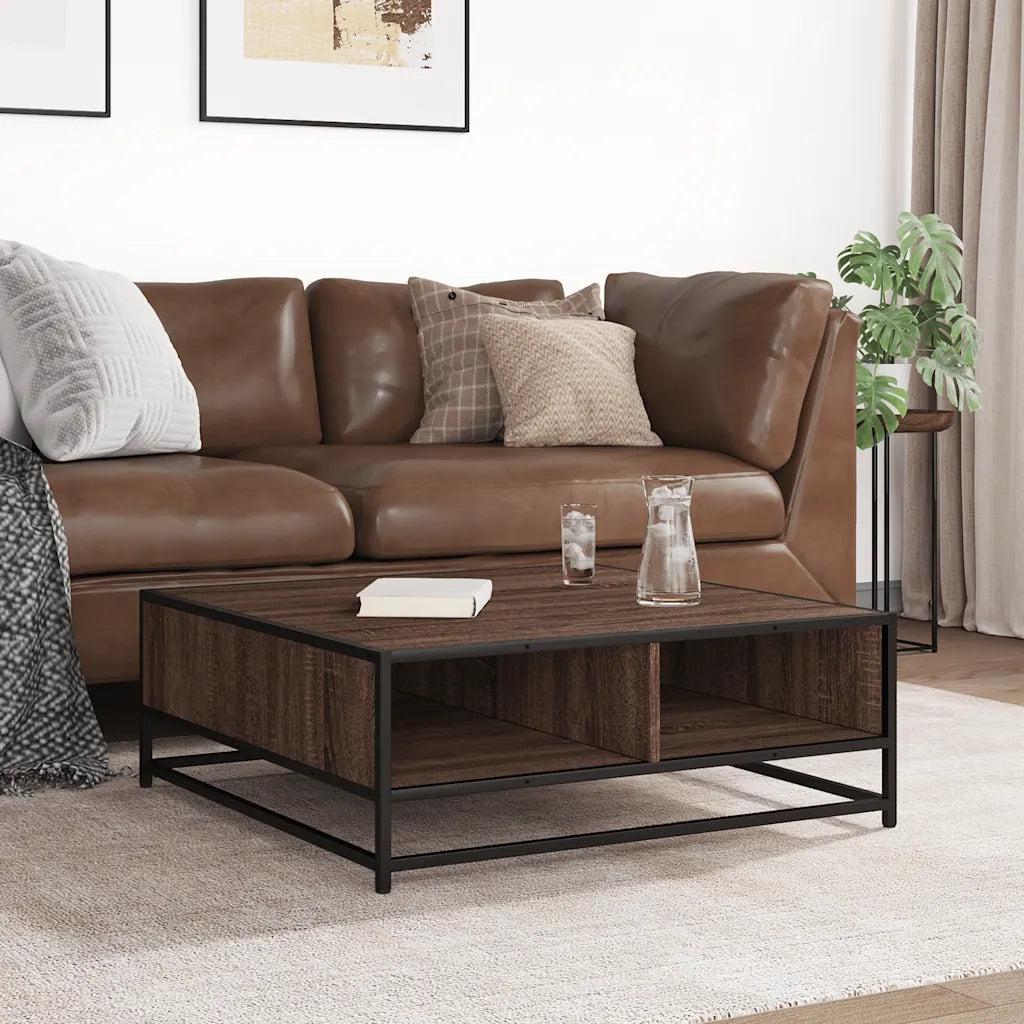 Tavolino da salotto | Tavolino da caff¨¨ | Tavolino da Soggiorno Rovere Marrone 80x80x30 cm in Truciolato e Metallo